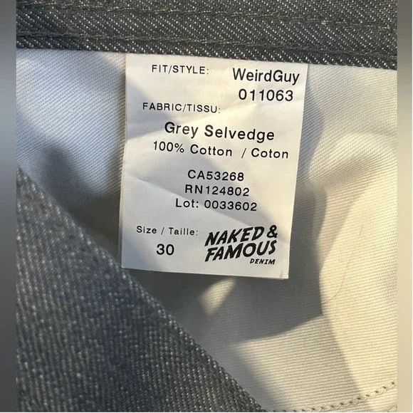 NAKED & FAMOUS DENIM Jeans
Weird Guy - Grey Selvedge Sz 30 - Picture 4 of 9